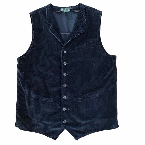 VTG 80s Ralph Lauren Country Men’s Medium Navy Button Down Corduroy Vest Chore - Picture 1 of 11